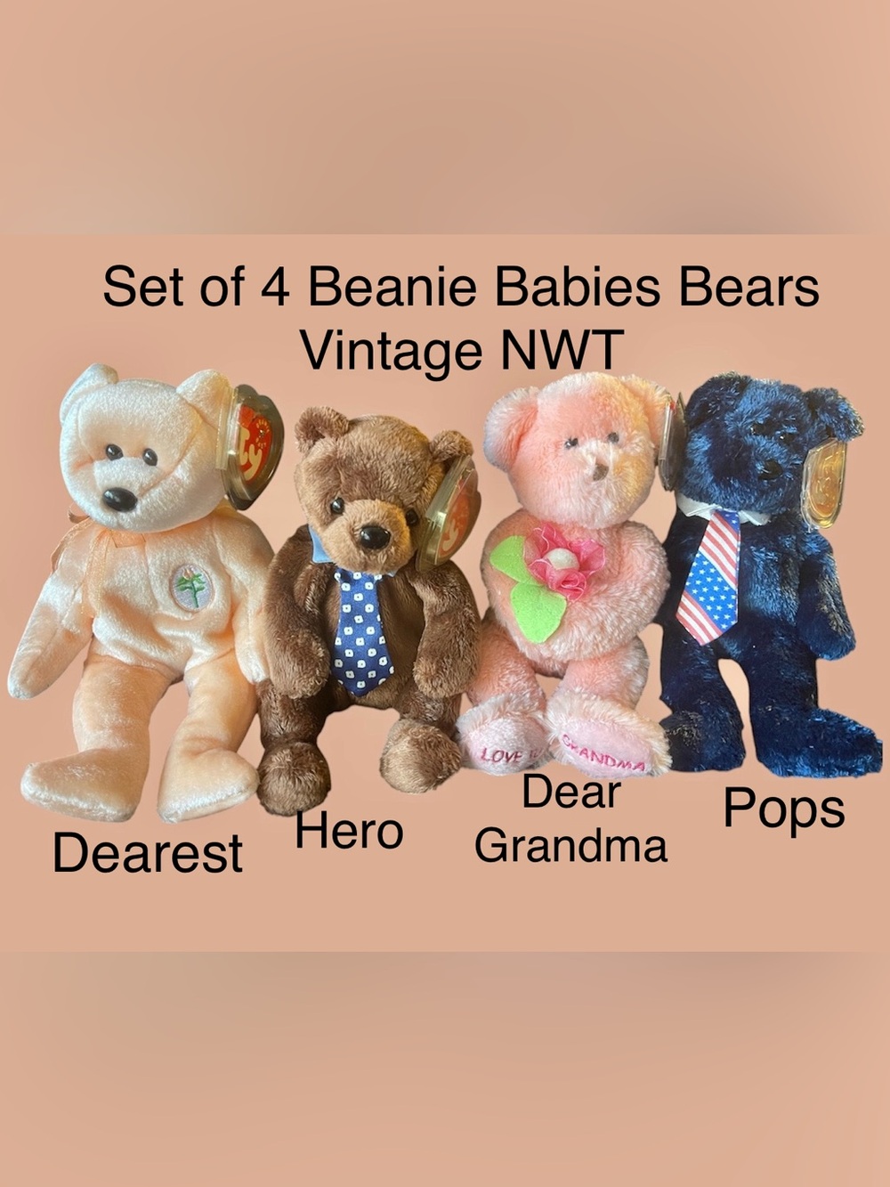 Ty Set of 4 Vintage Beanie Baby Bears